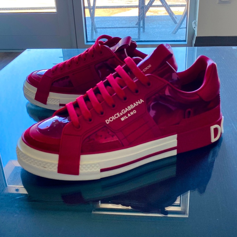 Dolce & Gabbana Portofino Metallic Leather Low-Top Sneakers
